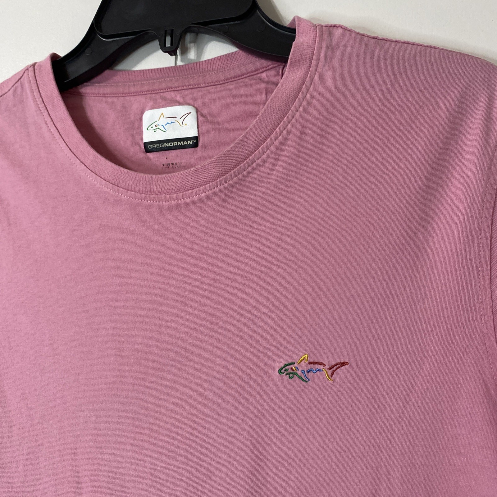Greg Norman Shirt Mens Medium Pink Short Sleeve Golf Tee M Shark Logo