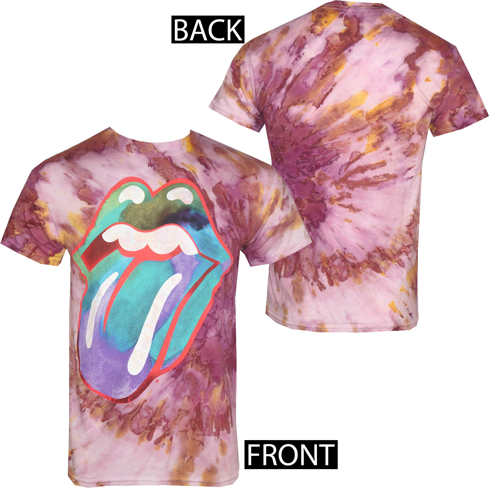 Authentic THE ROLLING STONES Multi Colored Tongue Tie Dye T-Shirt S-2XL New