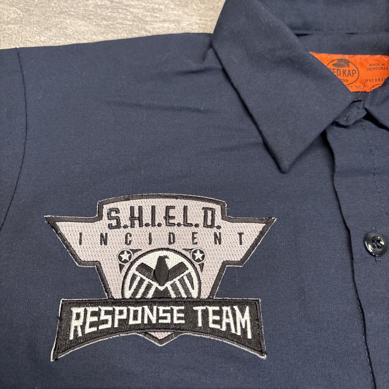 Red Kap Workwear Button Up Blue Grunge Y2K M Mechanic Short Sleeve Patches