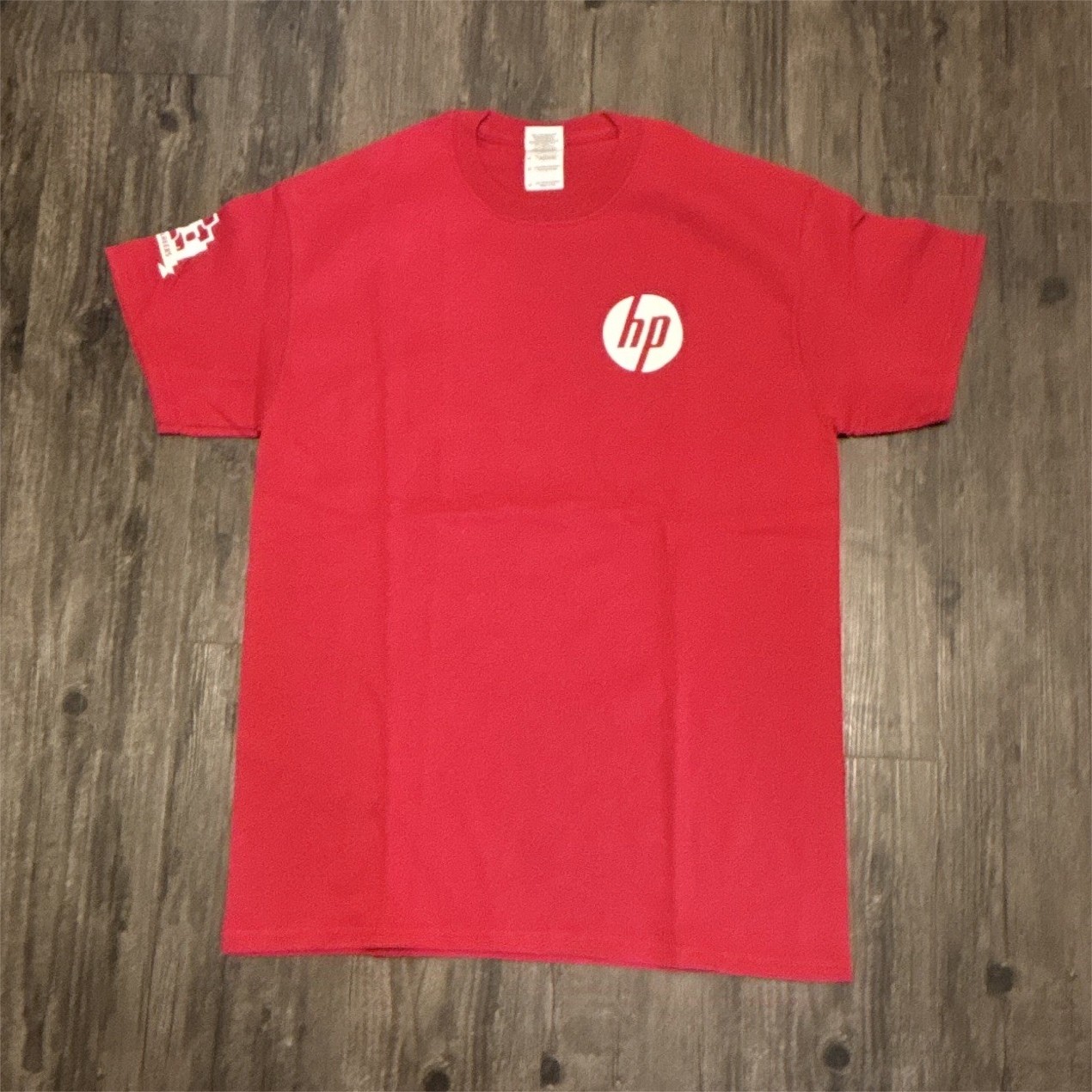 HP Hewlett Packar Red Double-Sided Graphic Logo Cotton Crew Neck T-Shirt Size M