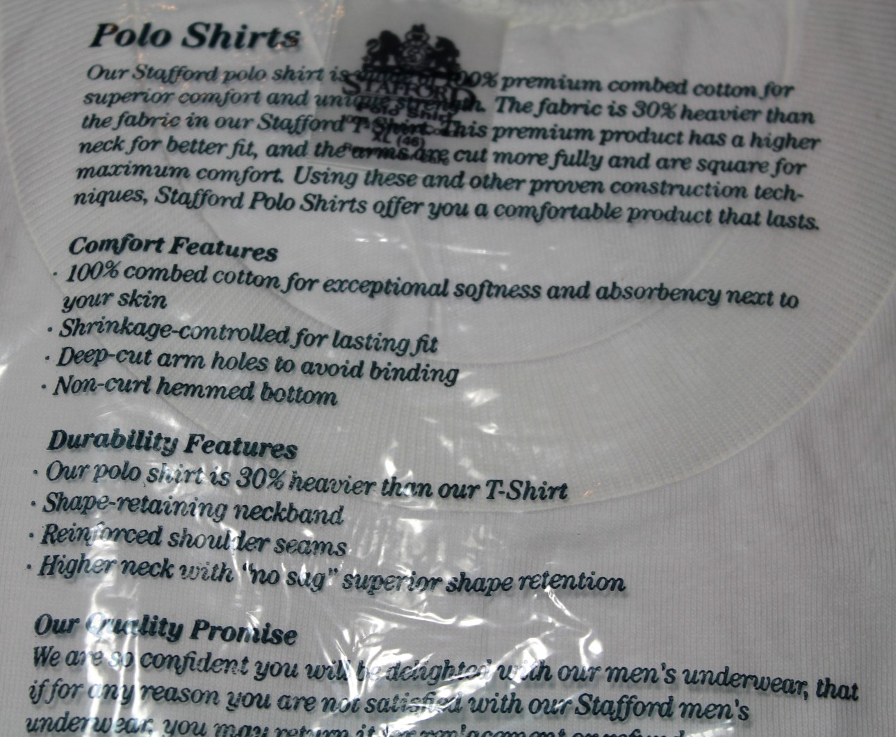Stafford Polo Mens Heavyweight 3 Pack Crew Neck Cotton Shirts White XL NOS Vtg