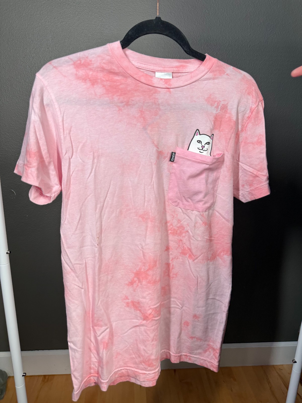 RipNDip Classic Cat Tee Unisex Small Pink Tie-Dye Short Sleeve Breast Pocket