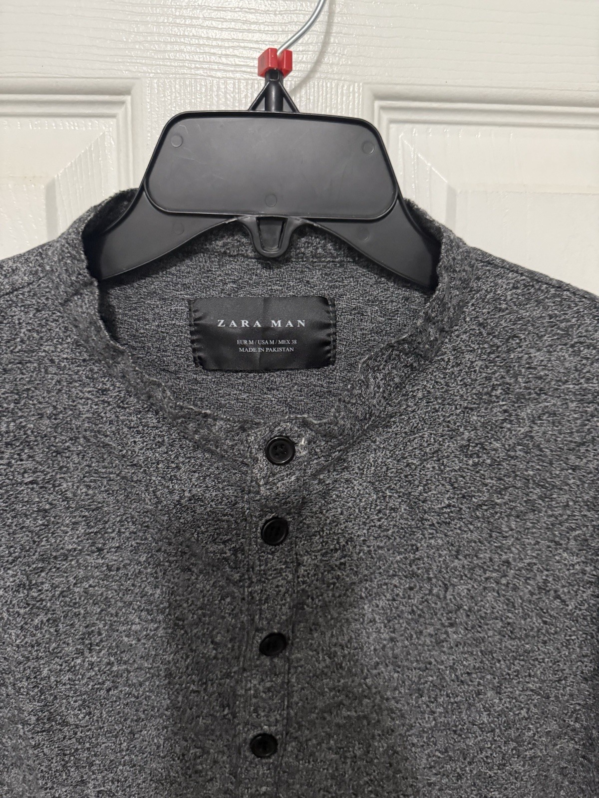 Zara Long Sleeve T-Shirt Button Neck Gray Mens Sz M Casual Preppy Minimalist