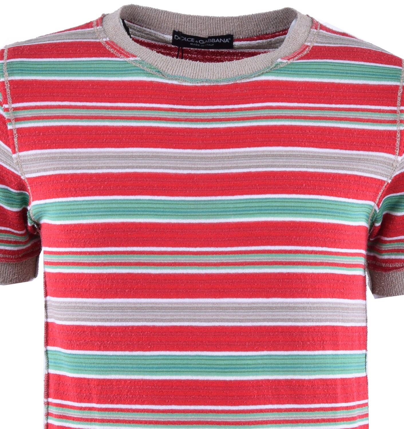 DOLCE & GABBANA Knitted Stripe Cotton T-Shirt Red Green 46 US 36 S 03659
