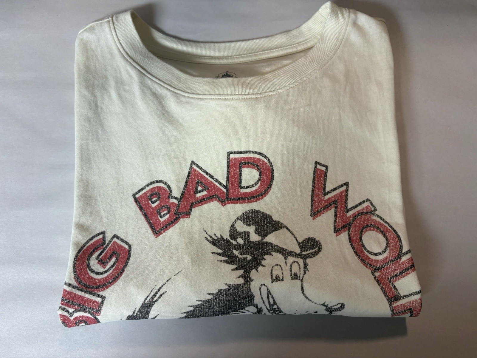 Disney Collection Men’s Big Bad Wolf T-Shirt Off White Crew Neck L