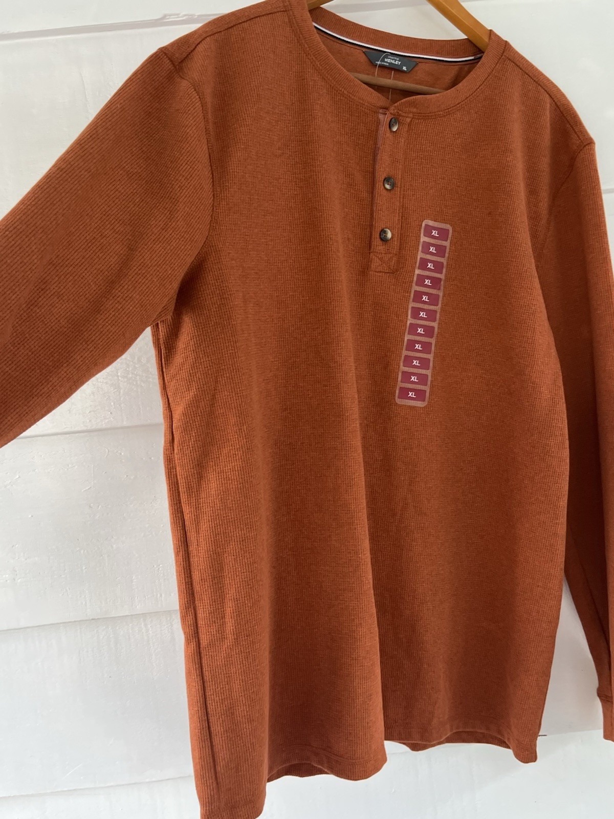 Therma Henley Men’s Rust Shirt Waffle Knit Cotton Blend Thick Fall XL New