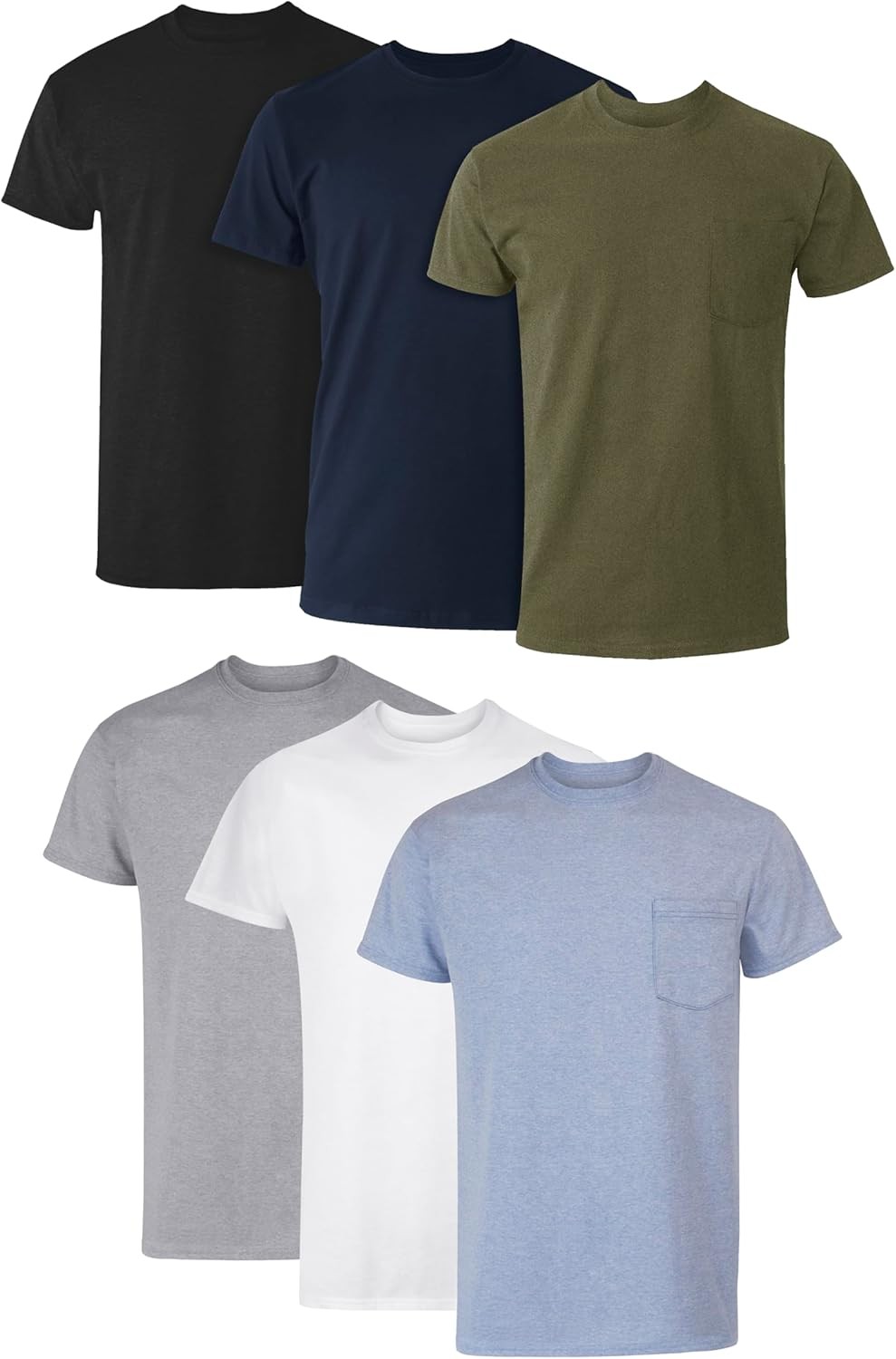 Men’s Pocket Undershirt Pack – 100% Cotton Crew Neck T-Shirt, Moisture Wicking