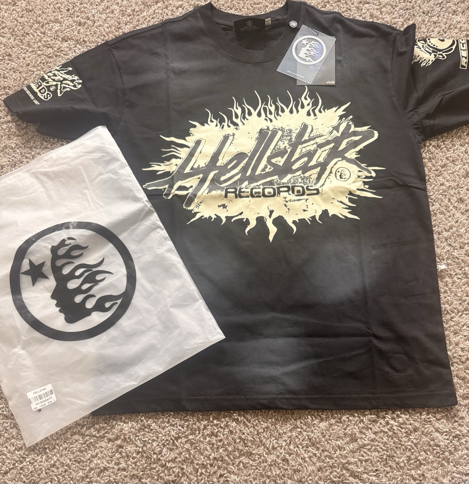 Hellstar Records Men’s LBlack Cotton Graphic Logo Crew Neck 1:1 nfc tags works