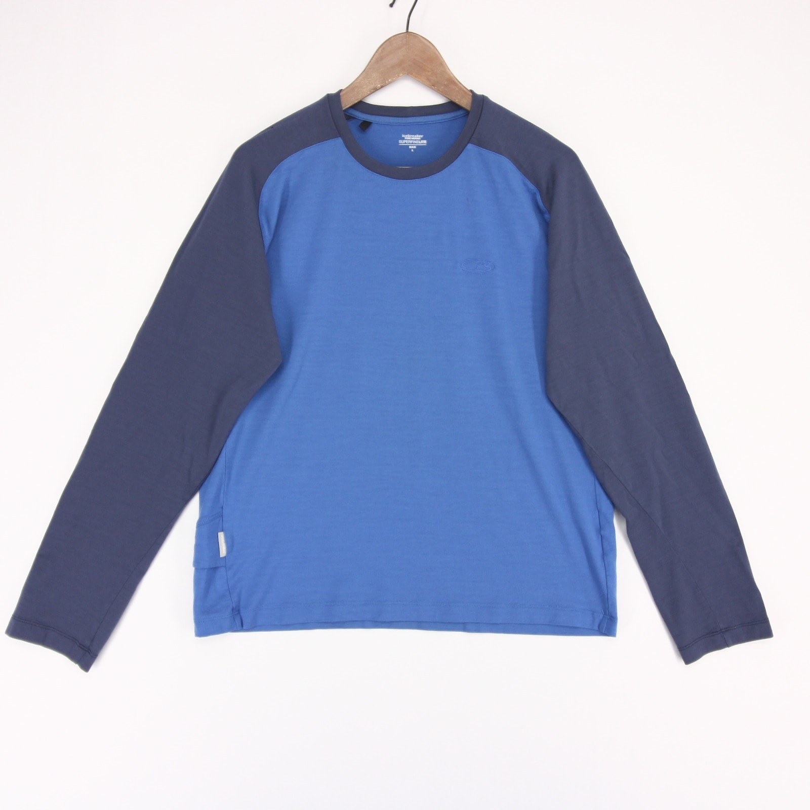 Icebreaker Superfinelite Shirt Mens L Blue Colorblock Raglan Long Sleeve Merino