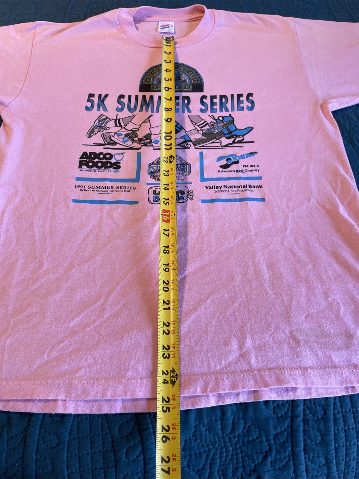 Vintage 1980’s Jerzees Super T Pink Shirt Desert Gold Series 5K Arizona, L