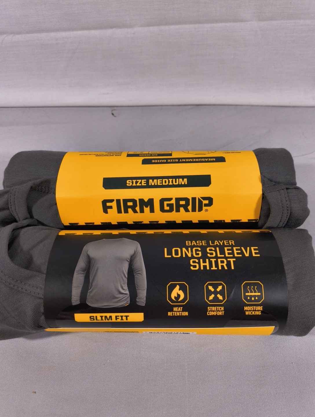 FIRM GRIP (2) Men’s Medium Base Layer Long Sleeve Shirt Gray Slim Fit