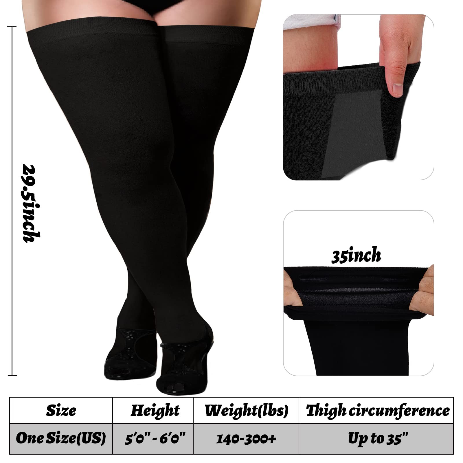 Plus Size Thigh High Stockings for Thick Thighs- Extra Long Womens Opaque Ove…