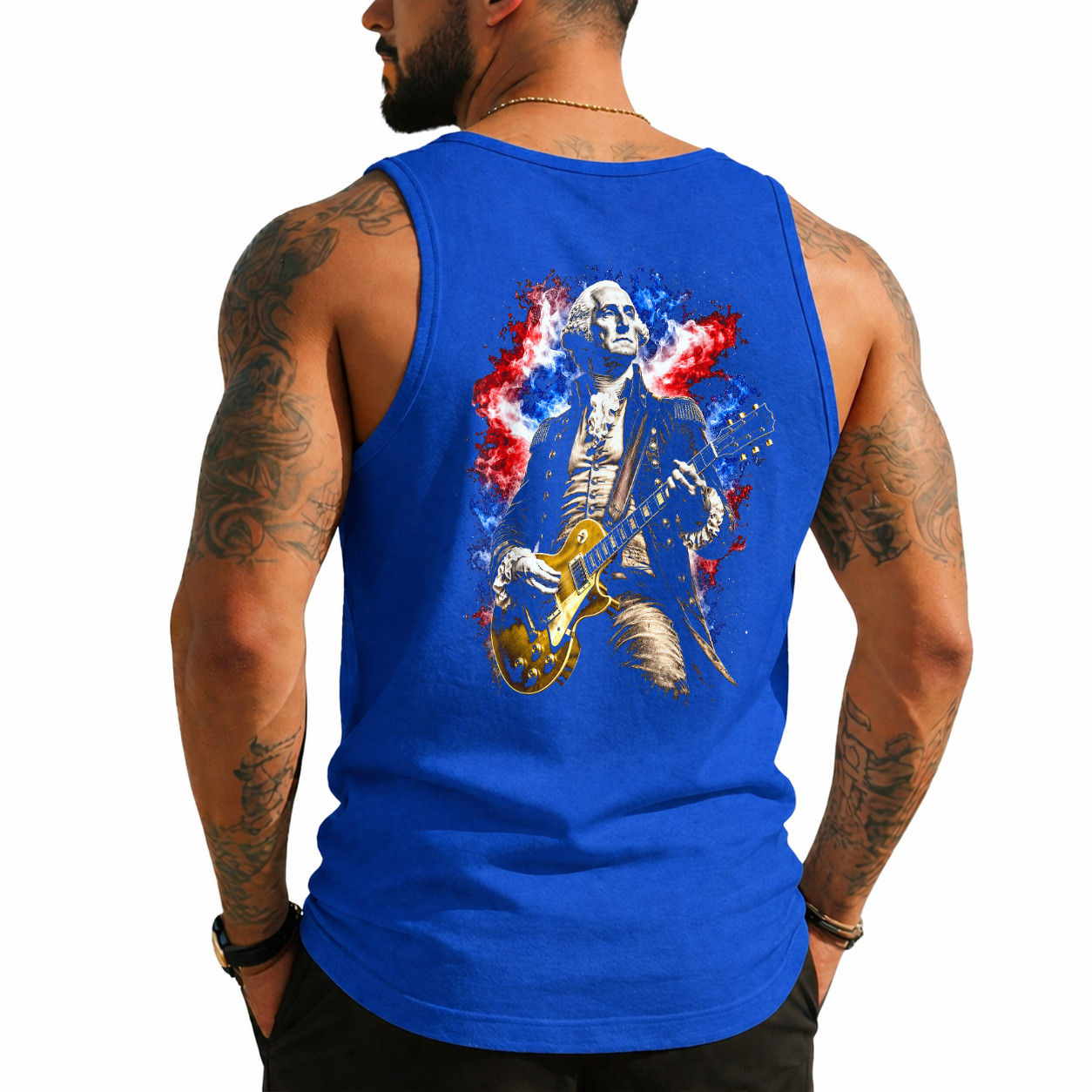 George Washington Playing Guitar (On Back) Tank Top