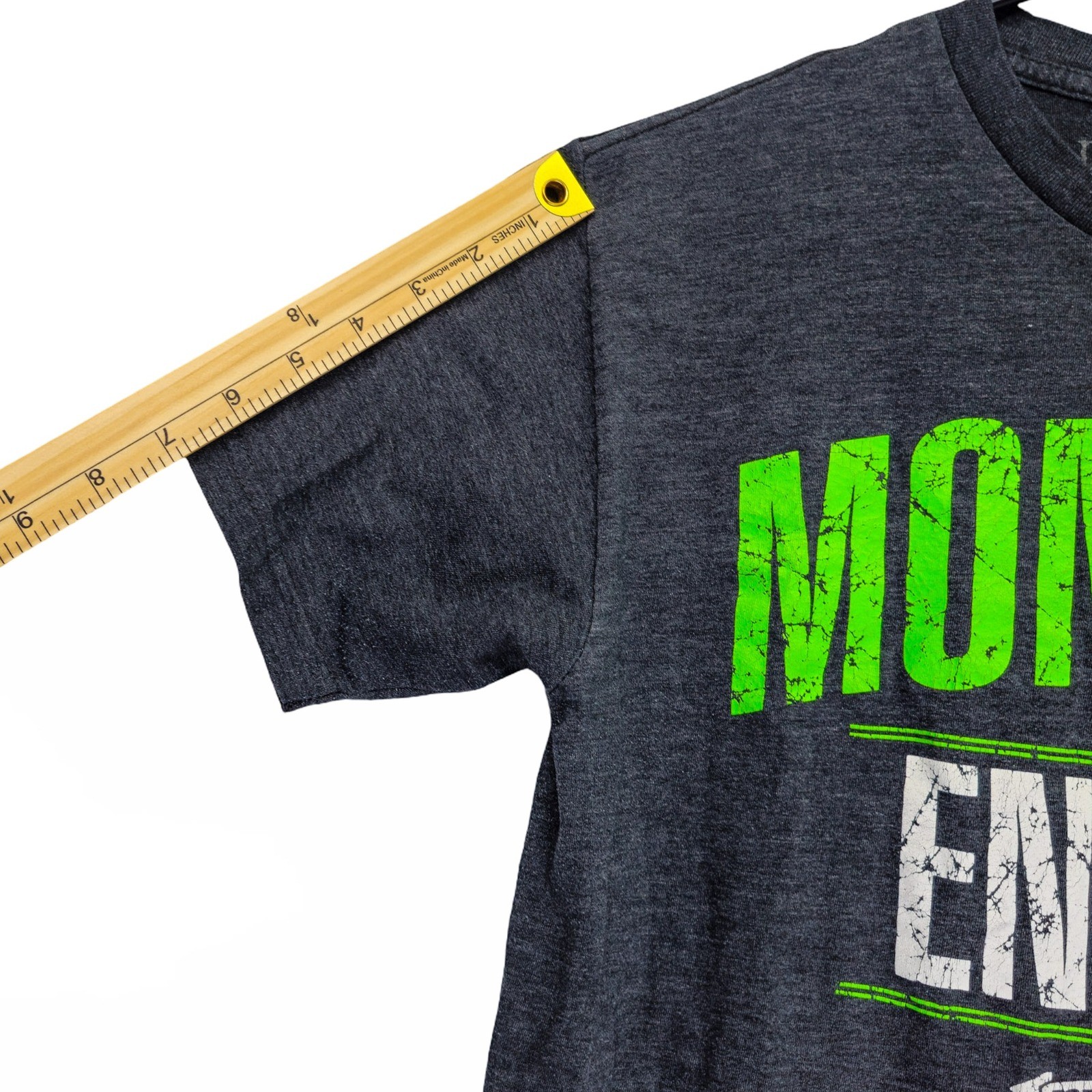 Monster Energy Graphic T-Shirt Mens Small Charcoal Gray Neon Green Excellent