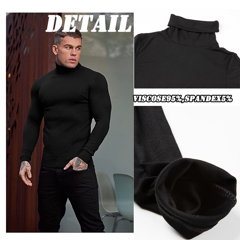 Mens Turtleneck Pullover Long Sleeve Jumper Top Warm Casual Slim T-Shirt Thermal