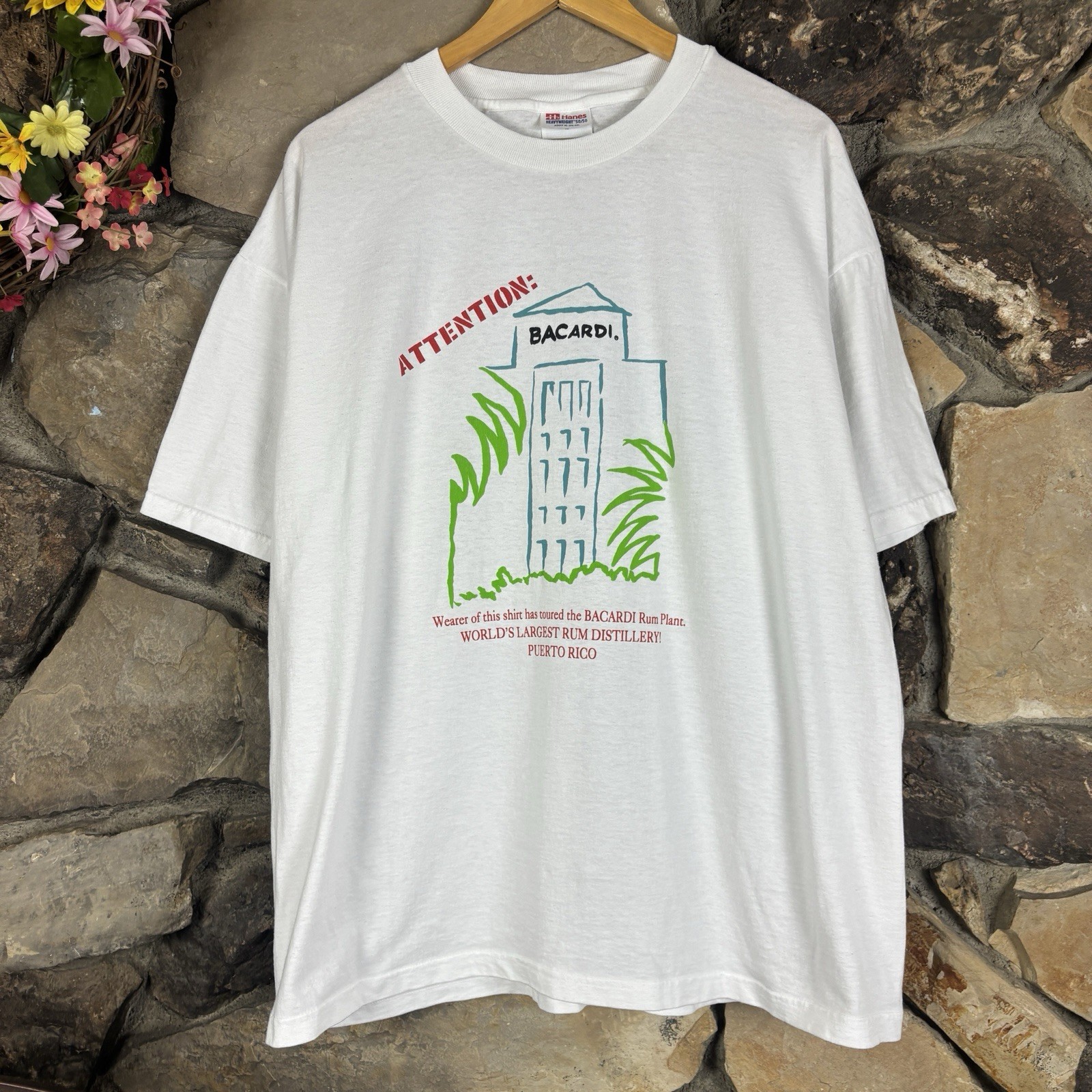 VINTAGE 1990s Bacardi Rum Plant Puerto Rico Art Graphic Sz Adult XL Made in USA
