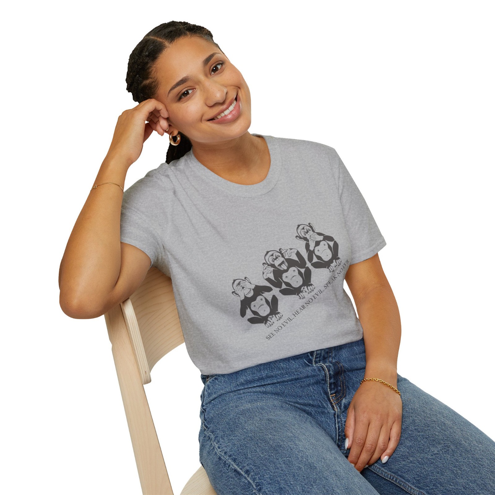 Three Wise Monkeys T-Shirt Funny Graphic Tee See No Evil Hear No Evil Unisex