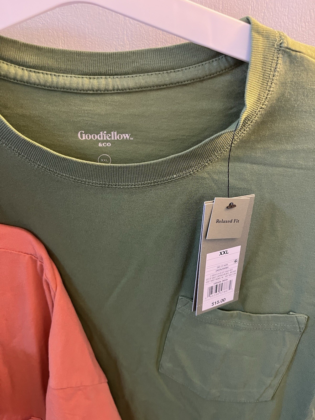 Goodfellow & Co Men’s Relaxed Fit Pocket T-Shirt XXL Orange Green 2-Pack