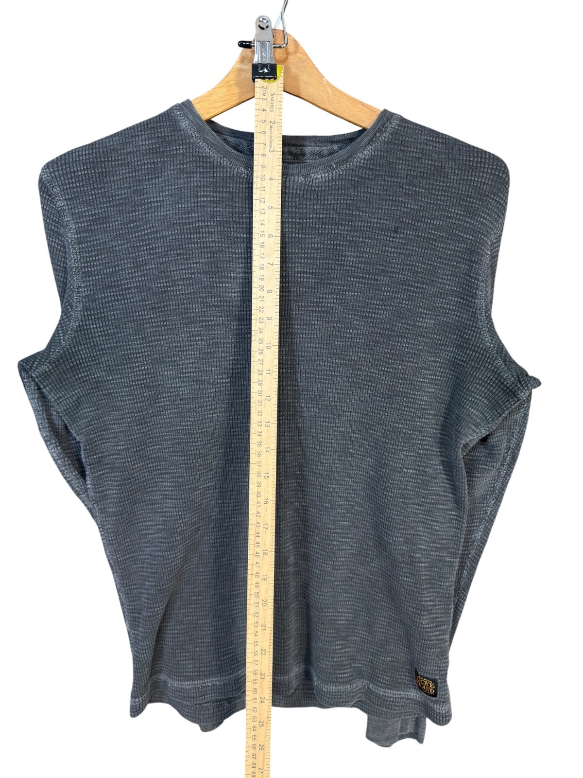 Lucky Brand Slub Thermal Shirt Mens M Gray Waffle Knit Long Sleeve Crewneck