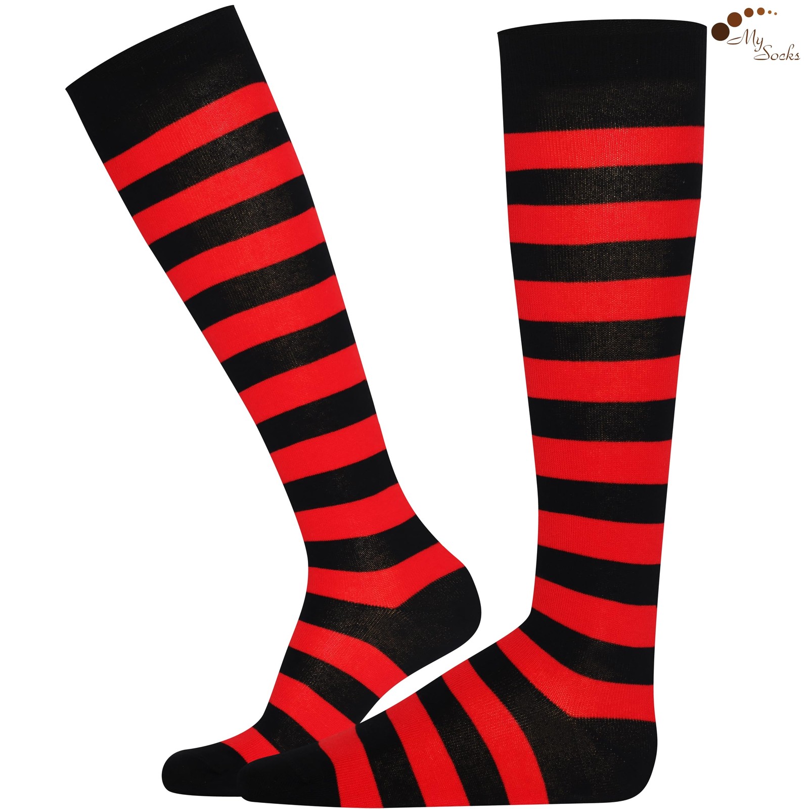 Knee High Socks Two Colors Stripe Red & Black UK 7-11 EURO 40-45