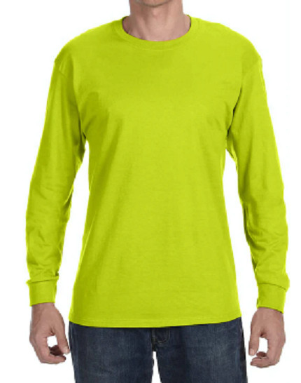 Gildan Men’s Heavy Cotton 5.3oz Safety Green Long Sleeve T-Shirt, XL, 2-pack