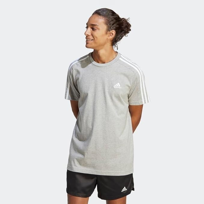 adidas Men’s Essentials Single Jersey 3-Stripes T-Shirt – Medium Grey, K2(B451T)