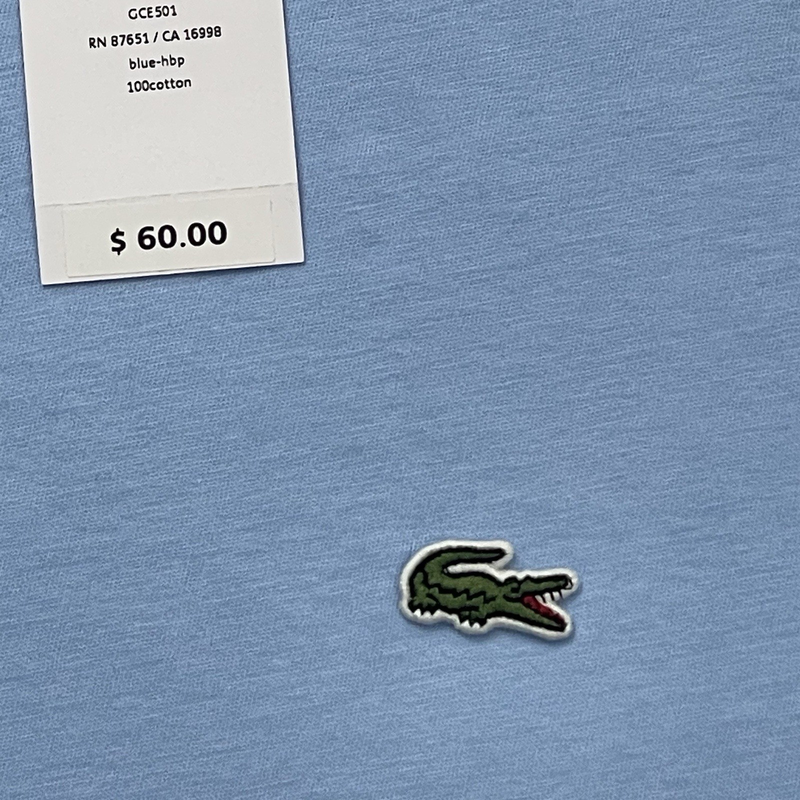 Lacoste T-Shirt Regular Fit Men’s L Solid Light Blue Cotton Logo Crew Neck NWT