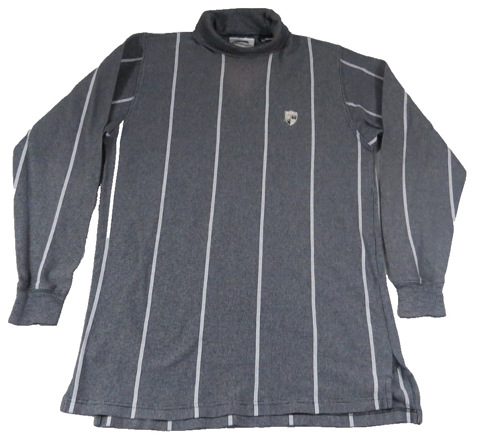 Slazenger Vintage 90s Mock Neck Shirt Men Large Gray White Pinstripe Long Sleeve