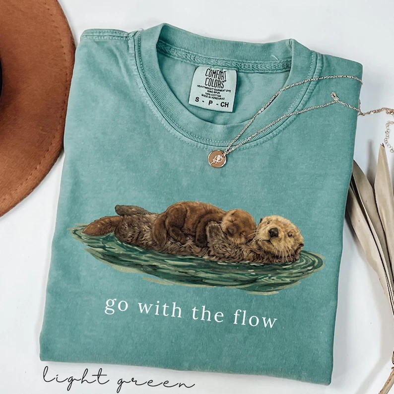 Go With The Flow Sea Otter T-Shirt Cute Animal Graphic Tee