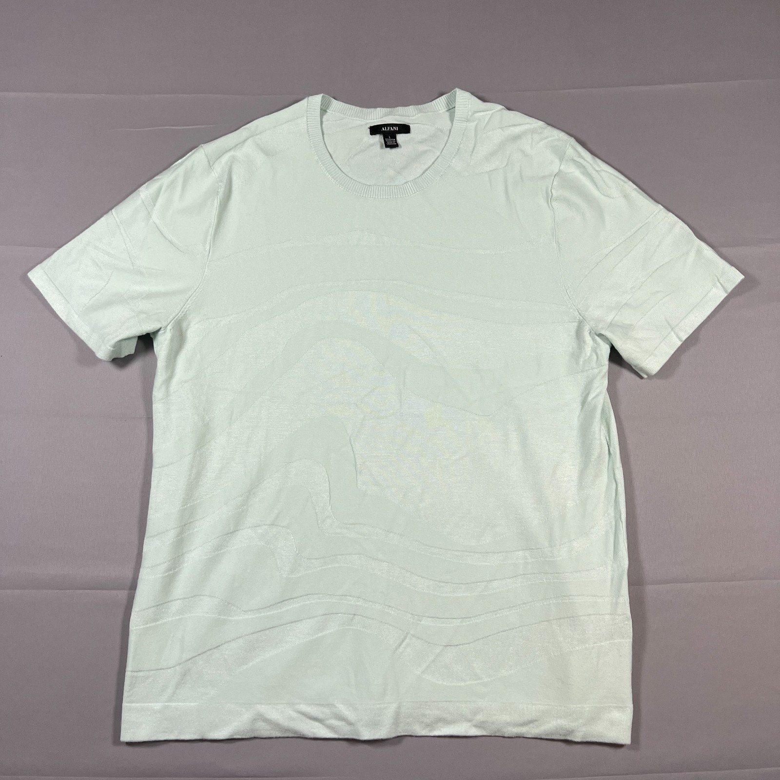 Alfani Tonal Wave Jacquard T-Shirt Mens Large Sage Green Short Sleeve Crew Neck