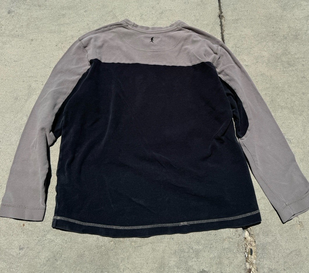 Royal Robbins Men’s Gray/Blue Colorblock Cotton Knit Long Sleeve Logo T-Shirt L