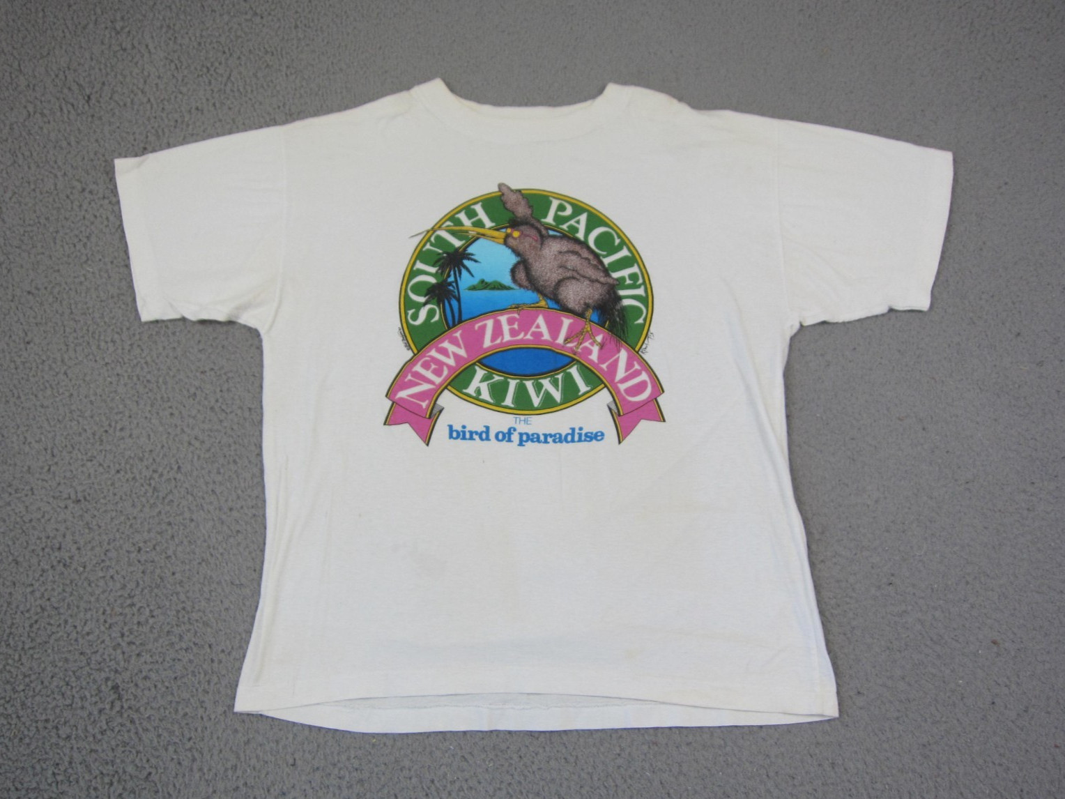 Vintage New Zealand Shirt Mens Medium White Single Stitch 90s South Pacific Kiwi