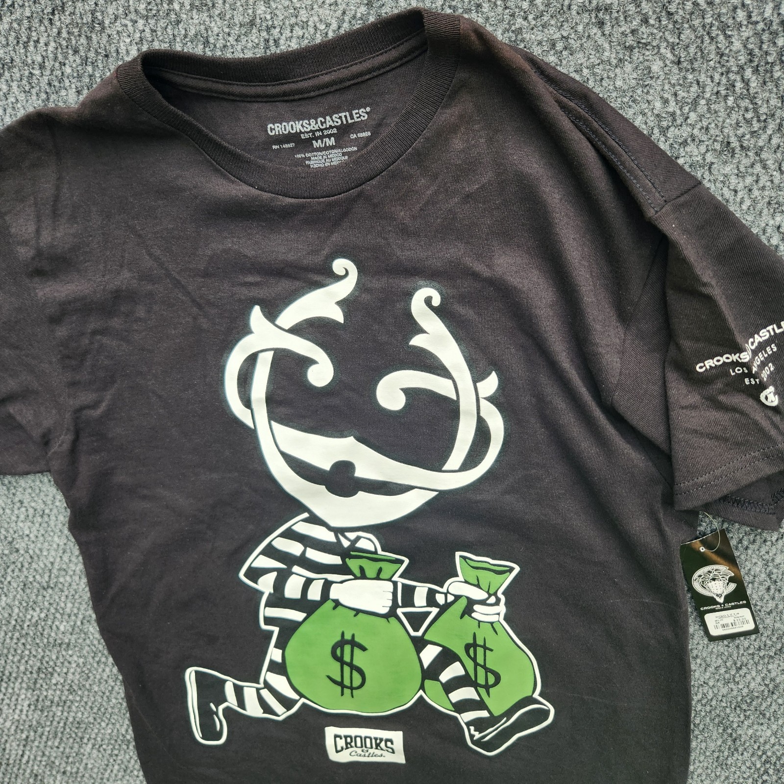 Crooks & Castles Shirt Mens Medium Black Money Bag Graphic Tee Streetwear