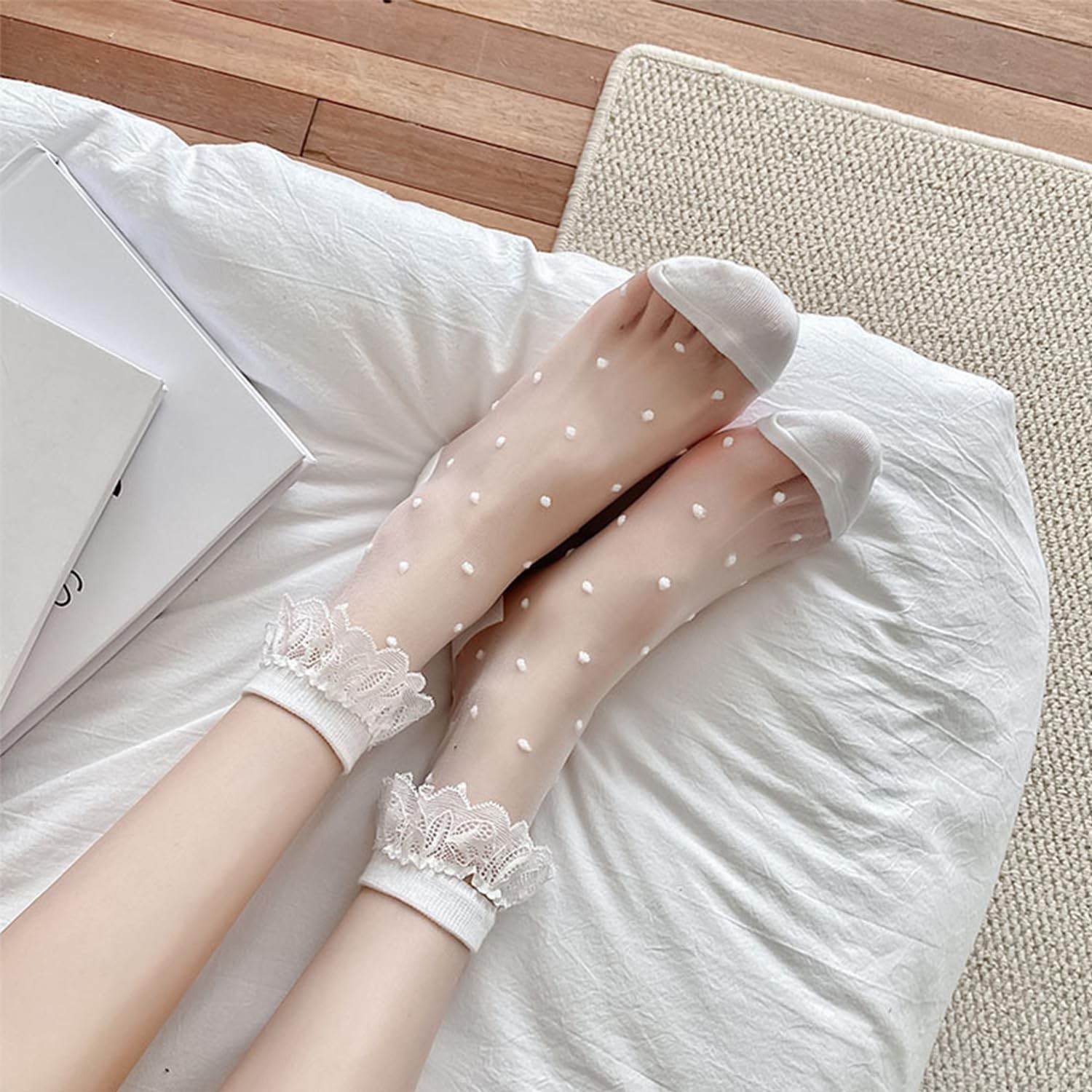 Sheer Ruffle Socks for Women Girls Cute Heart Polka Dot Lace Nylon Mesh Dress…