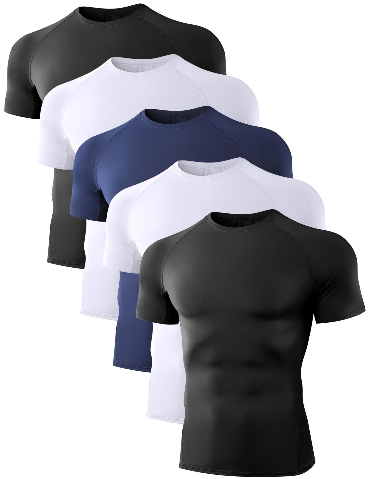 5 Pack Men’s Compression Shirts Short Sleeve Cool Dry Sports Athletic Workout…