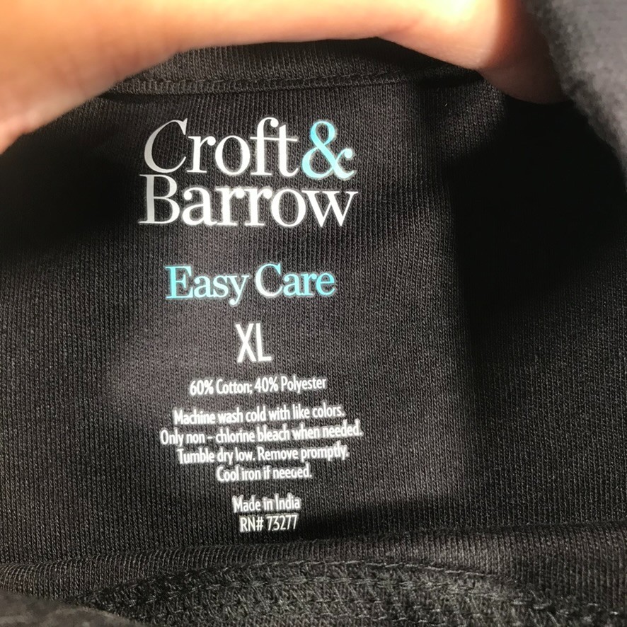 Croft & Barrow T Shirt Men’s XL Black The Easy Care Mock Neck Long Sleeve NEW