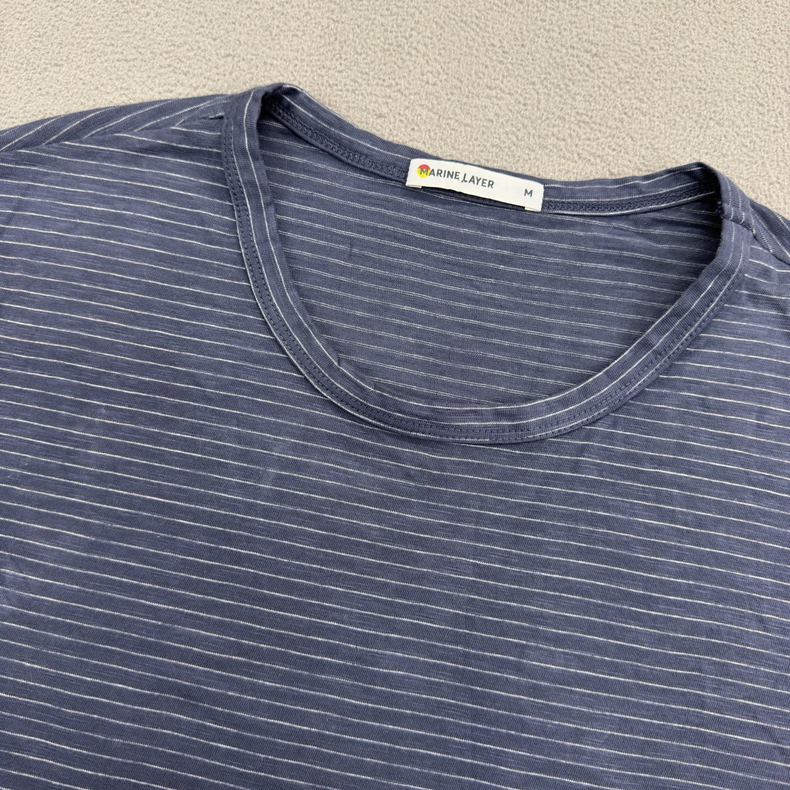 Marine Layer Saddle Hem Jersey T-Shirt Mens M Navy Blue Striped Summer Comfort