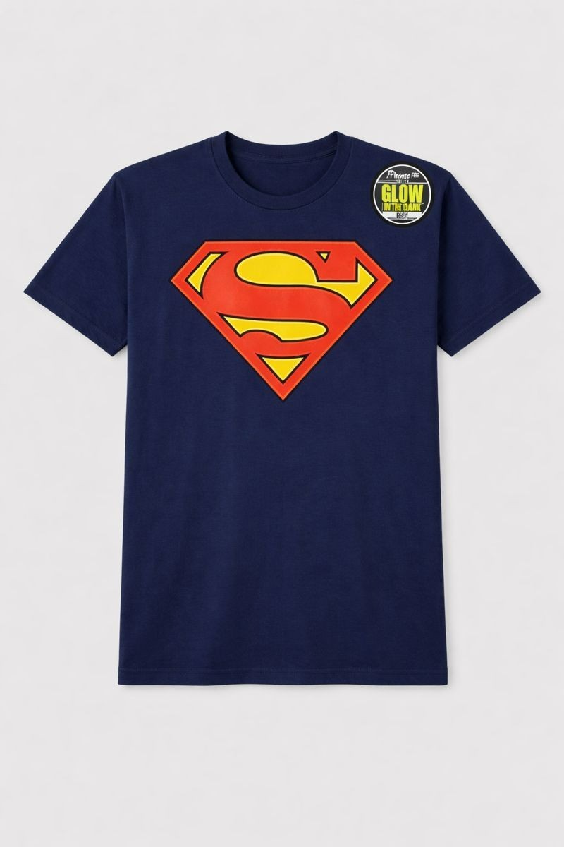 🔥NEW Superman Glow-in-the-Dark Logo T-Shirt, Dark Blue, Size Small 🔥