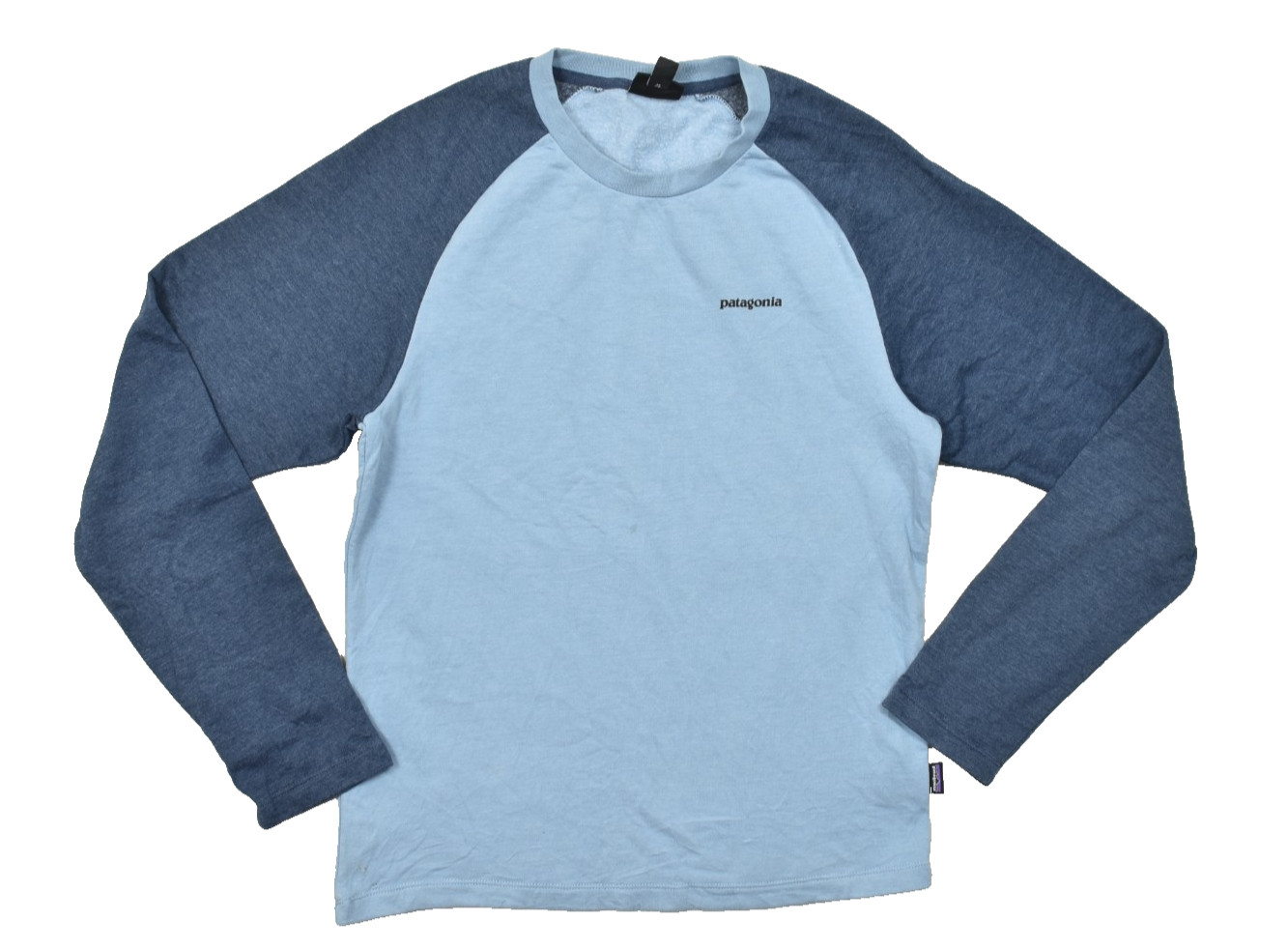 Patagonia Organic Cotton Raglan Long Sleeve Tee Shirt S Light Blue Navy Crewneck