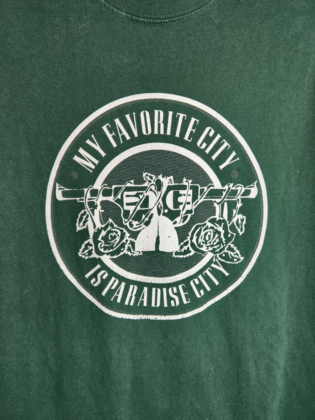 Mens Paradise City XL Green T-Shirt Guns Roses Merchandise Impact