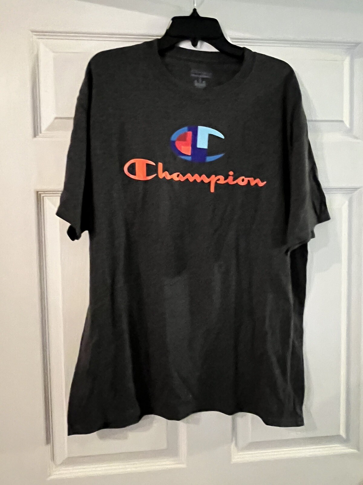 Champion Shirt Mens Extra Large XL Gray Crew Neck Athletic Spell Out Logo Casual