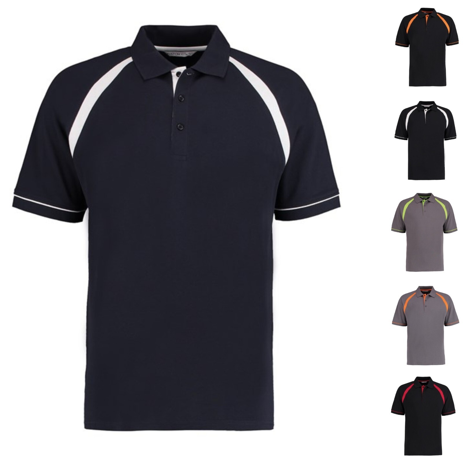 Mens Polo Shirts Short Sleeve Raglan Contrast Trim Cotton Pique Collared T Shirt