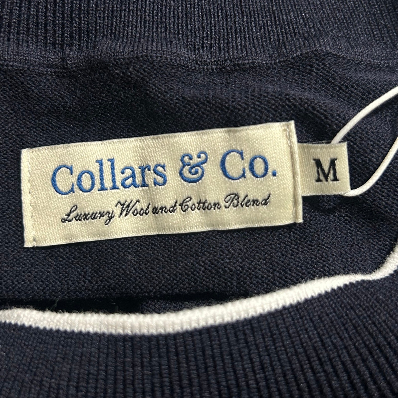 Collars & Co. Men’s Amalfi Luxe Tee Contrast White Trim Navy Blue M Medium New