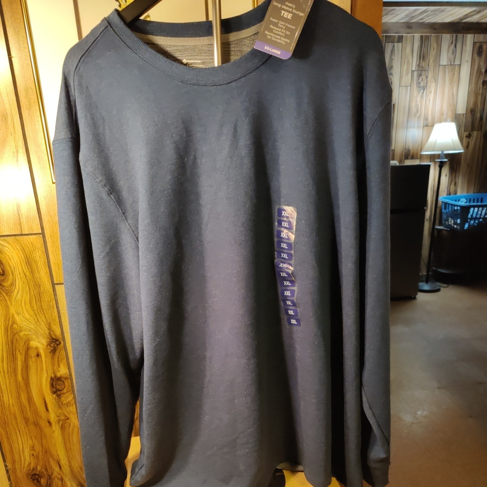 Men’s Super Soft French Terry Long Sleeve Lounge Tee Blue XXL NWT