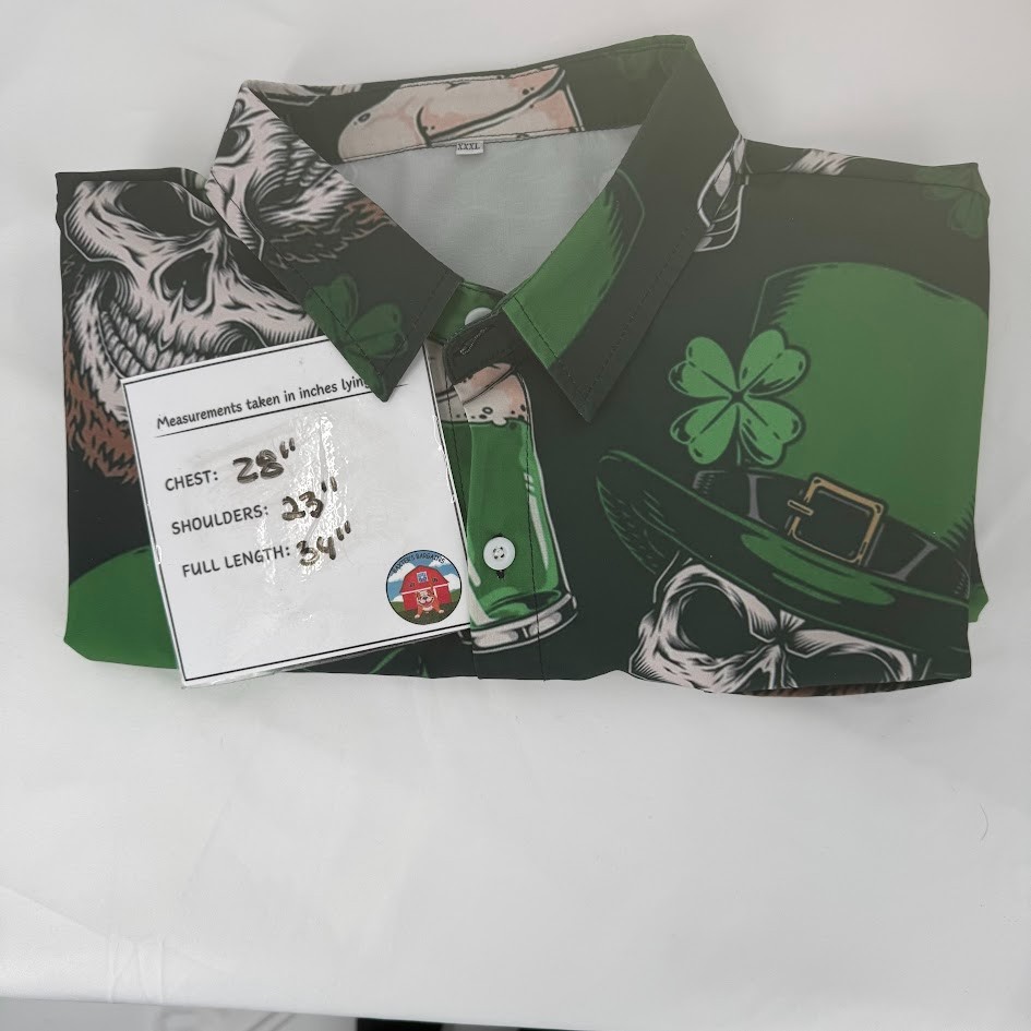 Men’s St Patrick’s Day Skull Leprechaun Shirt Green Beer Shamrock 3XL
