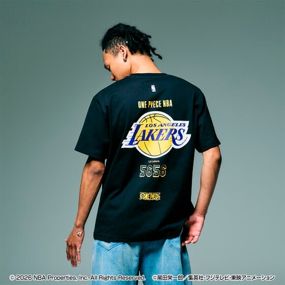 ONE PIECE × NBA T-Shirts Luffy x Los Angeles Lakers BLACK、White