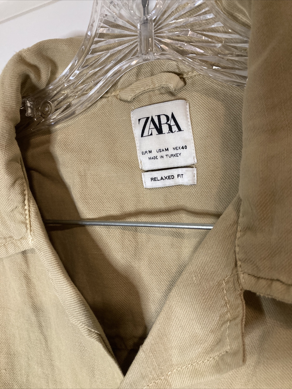 Zara Man NWT Patched Woven Button Linen Shirt Military Surplus Fatigue Sz Medium