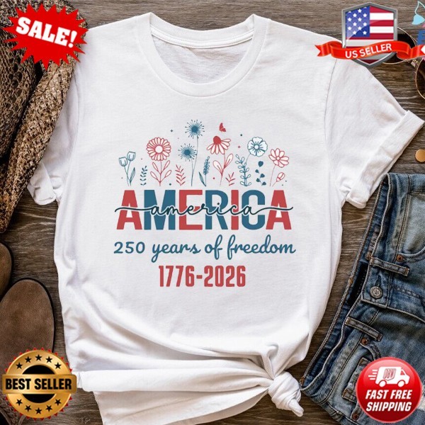Floral America 250 Years of Freedom 4th of July T-Shirt (S-5XL multicolor)