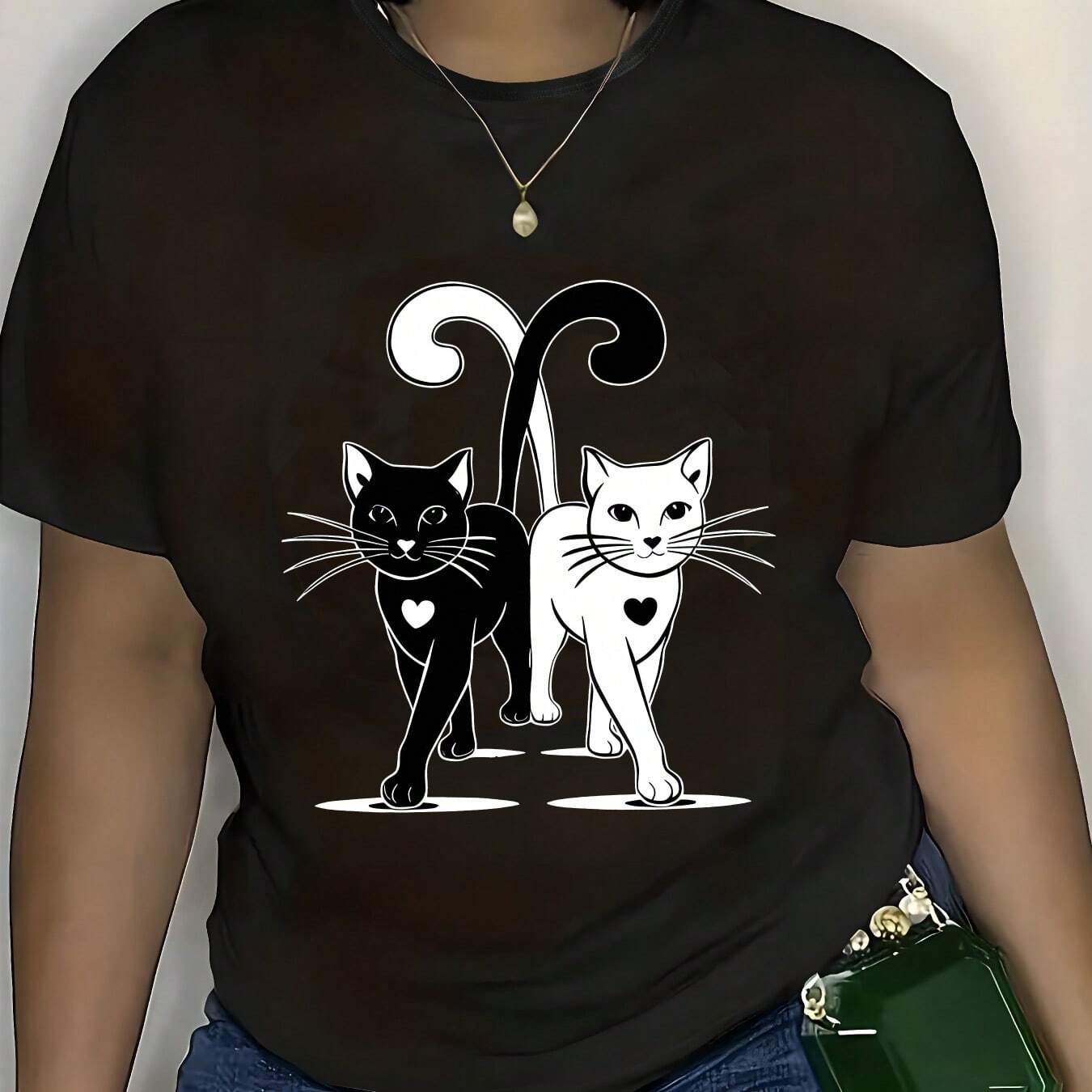 Black and White Cat Graphic Unisex T-Shirt