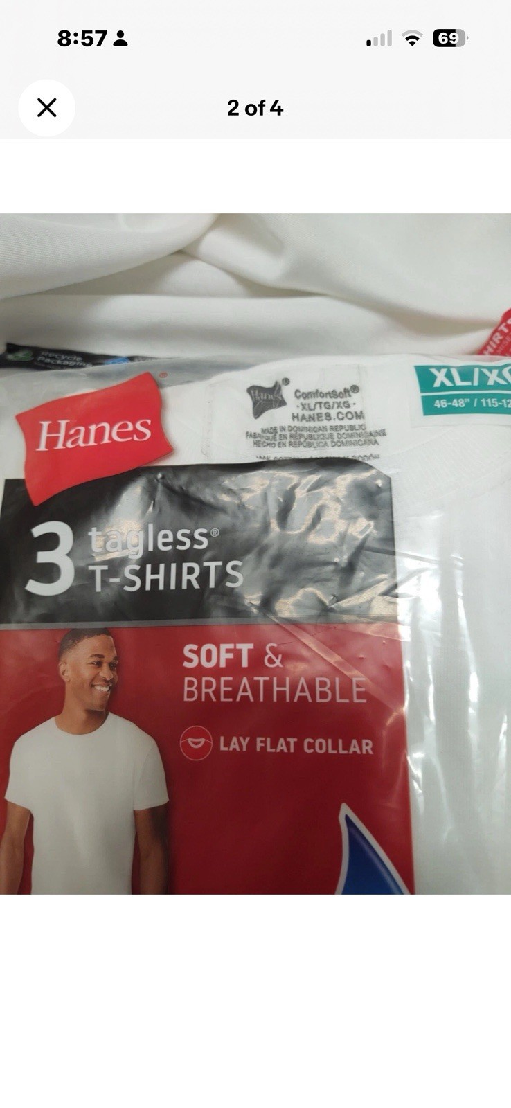 Hanes White Tagless Crew Undershirts Tshirts Mens XL White 3 Pack NWT